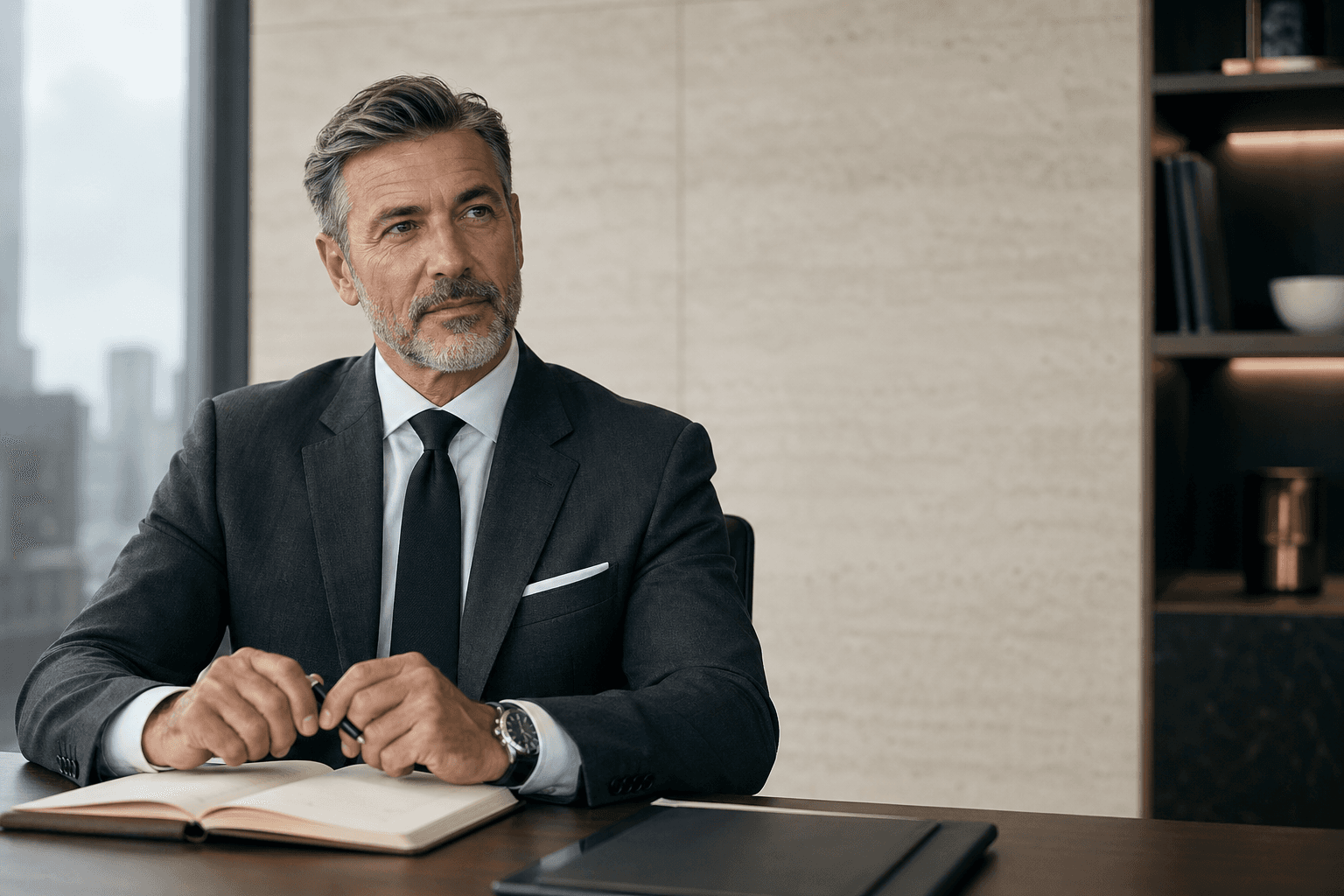 Consultor financeiro sênior em ambiente corporativo.